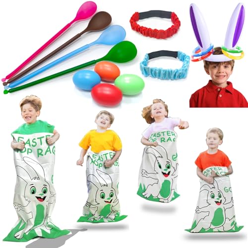 19 Pack Carnival Outdoor Games for Kid Family Party, Potato Sack Race Bags, Egg Spoon Relay Race, 3-Legged Race Bands, Ring Toss Games Fun for Yard Lawn School Field Day Birthday Party Family Events