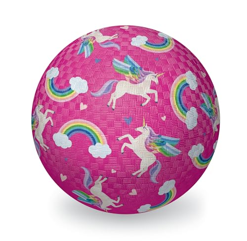 Crocodile Creek Playground Ball - Durable Rubber Ball for Kids Ages 3 and Up - Bouncy Inflatable Ball for Kickball, Indoor Games, and Outdoor Sports - PVC-Free - color: Unicorn Rainbow, size: 7 Inch