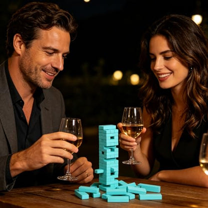 54PCS Wooden Stacking Tumbling Tower Game, Natural Wood Blocks for Adults, Classic Tabletop Party Game for Game Night, Office Stress Relief, Travel Friendly (Blue) - color: Blue