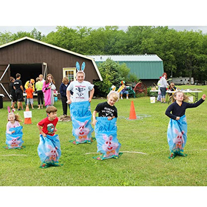 Civaner 30 Pcs Outdoor Games Set for Kids Includes 6 Bunny Potato Sack Race Bags 6 Egg and Spoon 6 Bunny Ears Headbands 6 Legged Relay Race Band for Game Party(Blue,Classic) - color: Blue, style: Classic