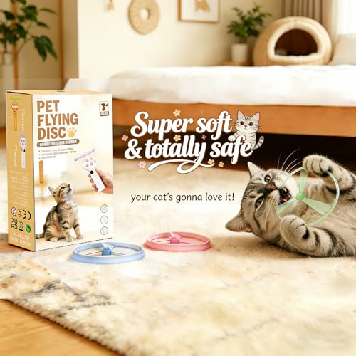 Cat Fetch Toy Launcher with 10 Soft & Flexible Discs, Cat Toys for Indoor Cats, LED Glowing Launcher, Electric Interactive Kitten Toy for Hunting & Exercise, USB Rechargeable - color: brown