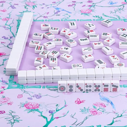 TIASUSAN American Mahjong Tile Set, 166 White Tiles, Pink Printed Bag with Entire Accessories, 4 All-in-One Rack/Pushers, Mahjong Tiles Set - color: Pink
