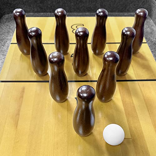 Tabletop Shuffleboard Bowling Pin Set Portable Shuffleboard Bowling Pin Game,Solid Wood Shuffleboard Bowling Curling Games- Easy Carry - color: Walnut