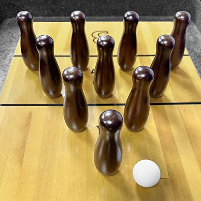 Tabletop Shuffleboard Bowling Pin Set Portable Shuffleboard Bowling Pin Game,Solid Wood Shuffleboard Bowling Curling Games- Easy Carry - color: Walnut