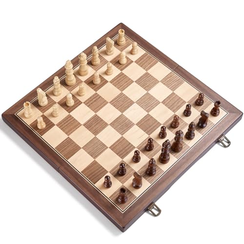 AMEROUS 15'' Magnetic Wooden Chess Set for Adults Kids - with Folding Board, Gift Package, Pieces Storage Slots, Handmade Pieces,Chess Board Game Set for Tournament Professional Beginner - size: 15 inches
