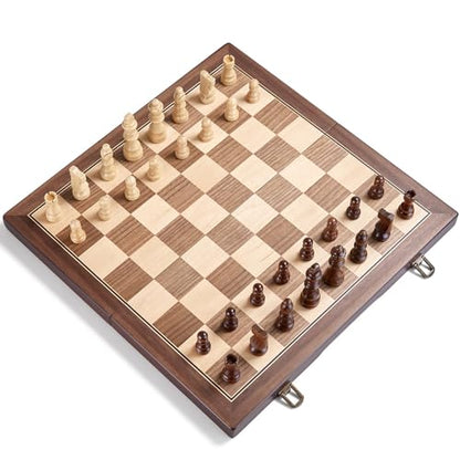 AMEROUS 15'' Magnetic Wooden Chess Set for Adults Kids - with Folding Board, Gift Package, Pieces Storage Slots, Handmade Pieces,Chess Board Game Set for Tournament Professional Beginner - size: 15 inches