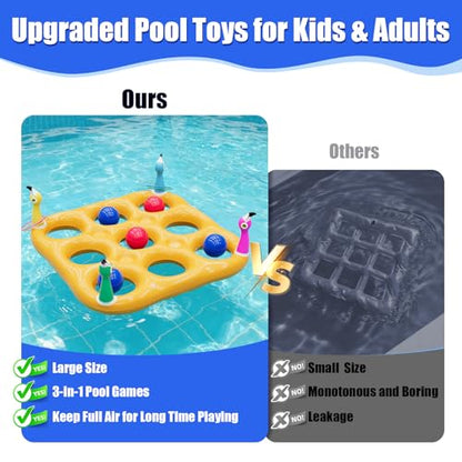Flamingo Pool Toys Games Set, 2-in-1 Giant Inflatable Tic Tac Toe Float Game & Ring Toss Game with 10 Balls & 6 Rings, Outdoor Summer Fun Beach Yard Swimming Pool Games for Adults Teens Kids 6+ - style: Flamingo