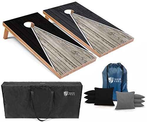 Tailgating Pros Lightweight Pyramid Design Cornhole Board Set w/Bean Bags and Carrying Case - 4'x2' Regulation Cornhole Game - color: Black/Grey