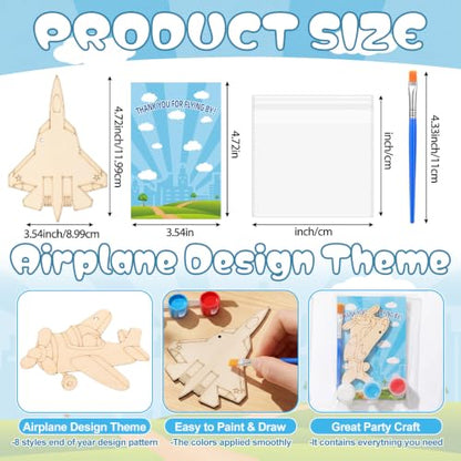 Saypacck 24 Pcs Airplane Party Favors Wooden Painting Craft Kits Birthday Party Supplies with Organza Bag for Goodie Bags Fillers Adult Thank You Gifts - style: Airplane