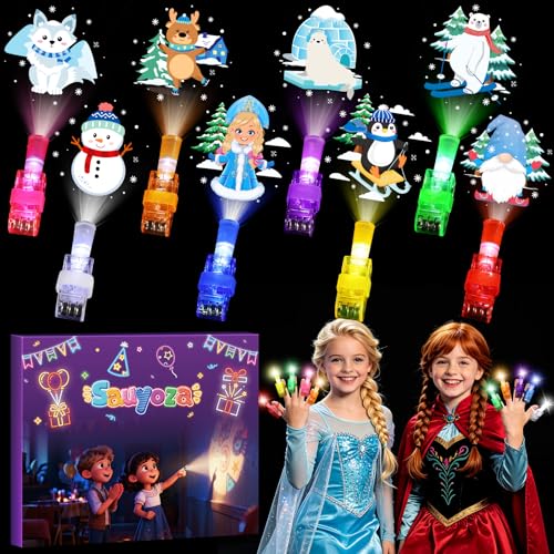 36 Pack Winter Party Favors LED Finger Lights, Glow in the Dark Flashlights Snowflake, Snowman & Penguin Projection, Light up Toys for Holiday Celebration, Christmas Party Supplies - style: Winter