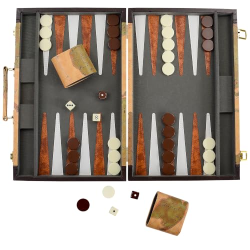 Backgammon, Backgammon Sets for Adults, 15" Leather Travel Backgammon Sets - Classic Board Game (World Map Design) - color: Map