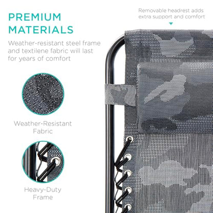 Best Choice Products Set of 2 Adjustable Steel Mesh Zero Gravity Lounge Chair Recliners w/Pillows and Cup Holder Trays - Camoflage - color: Camouflage, size: Standard