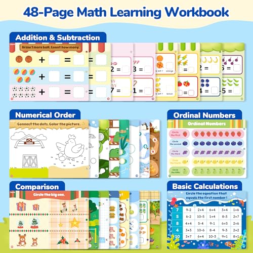 JoyCat Math Busy Book for Toddlers — Reusable Preschool Workbook with 10 Dry-Erase Markers, Number Tracing & Counting Activity Book for Kids Ages 3–8, Kindergarten Learning Activities, Travel-Ready - style: 5. Math