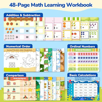 JoyCat Math Busy Book for Toddlers — Reusable Preschool Workbook with 10 Dry-Erase Markers, Number Tracing & Counting Activity Book for Kids Ages 3–8, Kindergarten Learning Activities, Travel-Ready - style: 5. Math