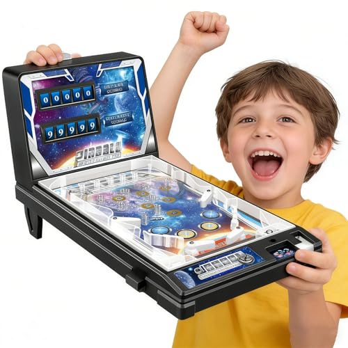 Mini Pinball Table, 16.5-Inch Portable Arcade Tabletop Pinball Game with Lights, Sounds and Scoreboard, Action and Reflex Game for Children and Family