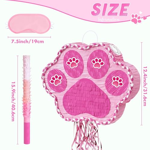 WERNNSAI Pink Dog Paw Piñata - Dog Piñata Pet Theme Party Games Pink Girl Style Puppy Paw Party Decorations Animal Party Supply for Kids Birthday with Blindfold - style: Dog Paw