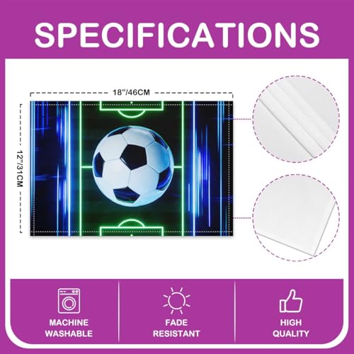 Soccer Placemats for Dining Table Set of 4, Neon Football Court Place Mats 12x18 Inch for Restaurant,Ball Sports Games Kitchen Table Mats Easy to Clean - color: Green White