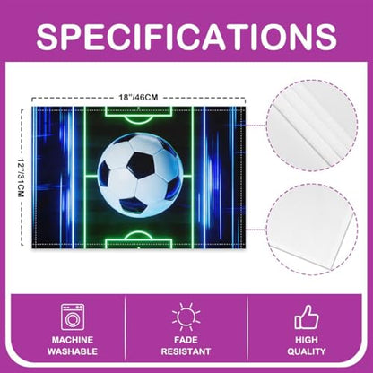 Soccer Placemats for Dining Table Set of 4, Neon Football Court Place Mats 12x18 Inch for Restaurant,Ball Sports Games Kitchen Table Mats Easy to Clean - color: Green White