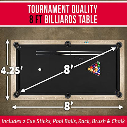 GoSports 8 ft Pool Tables with Wood Finish - Choose Your Style - Modern Billiards Table with 2 Cue Sticks, Balls, Rack, Felt Brush and Chalk - color: Black, Brown Wood Finish