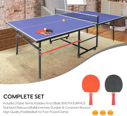 8X4FT Foldable Ping Pong Table,Professional Table Tennis Table with Net, 2 Table Tennis Paddles and 3 Balls - Tournament Quality for Indoor/Outdoor - color: Blue