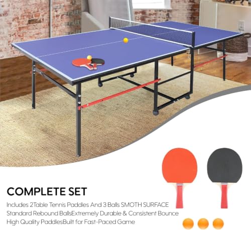8X4FT Foldable Ping Pong Table,Professional Table Tennis Table with Net,2 Table Tennis Paddles and 3 Balls - Tournament Quality for Indoor/Outdoor - color: Blue