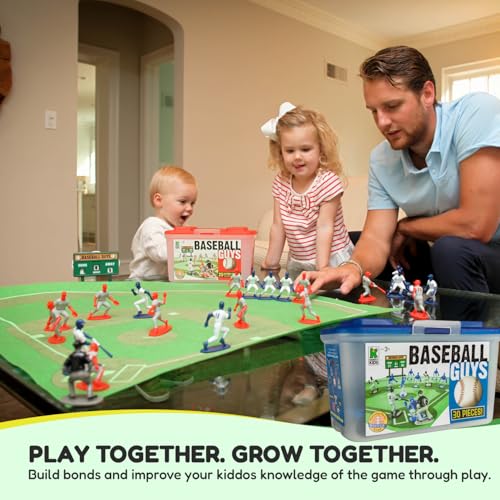 Kaskey Kids Baseball Guys, Red Gray vs. Blue White, 29 Pieces in Each Set, Includes 2 Teams, Accessories, and Travel Storage Case, Nostalgic Sports Action Figures for Imaginative Play, Ages 3 and Up