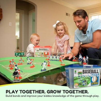 Kaskey Kids Baseball Guys, Red Gray vs. Blue White, 29 Pieces in Each Set, Includes 2 Teams, Accessories, and Travel Storage Case, Nostalgic Sports Action Figures for Imaginative Play, Ages 3 and Up