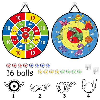 TOMYOU 26" Dart Board for Kids with 16 Sticky Balls, Double Sided Dinosaur Dart Board, Indoor Outdoor Party Games Toys, Birthday Toys Gift for Age 5 6 7 8 9 10 11 12 Year Old Boys Girls