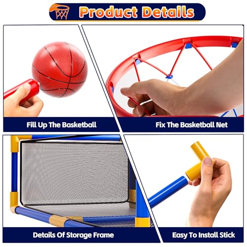 Kids Arcade Basketball Game Set with 4 Balls and Air Pump, Indoor Outdoor Basketball Hoop Sports Toy Gifts for Kids Boys Girls 3-12 Years Old, Ideal for Competition and Carnival Party Games