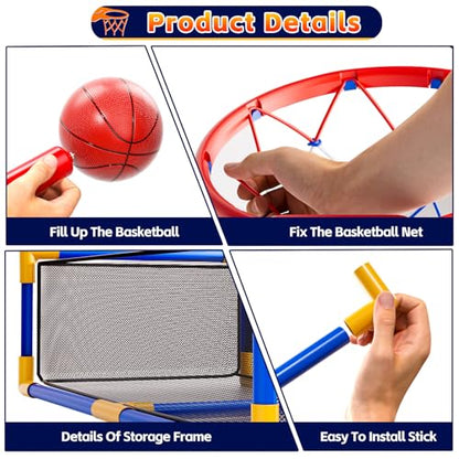 Kids Arcade Basketball Game Set with 4 Balls and Air Pump, Indoor Outdoor Basketball Hoop Sports Toy Gifts for Kids Boys Girls 3-12 Years Old, Ideal for Competition and Carnival Party Games