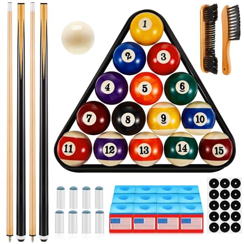 Outus 71 Pcs Premium Pool & Billiard Table Accessories Set – Pool Balls, Cue Sticks with Tips, Triangle Rack, Chalks, Brush Spot Stickers for Home Family & Beginner Practice - style: Standard Style Balls