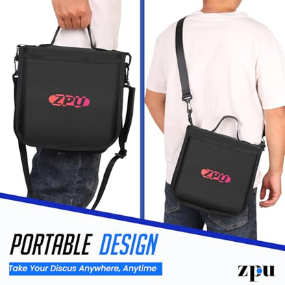 ZPU Discus Carrier with Handy Strap and Adjustable Shoulder Strap, Throwing Discus Carrying Bag for Track and Field, Waterproof, Black