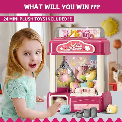 Interactive Claw Toy Arcade Machine with Prizes, Kids Vending Machine with Lights, Music, Plush Toys & Capsules, Mini Claw Machine USB Rechargeable, Birthday Gift for Girls Ages 6-12 - style: Large Dreamy Unicorn