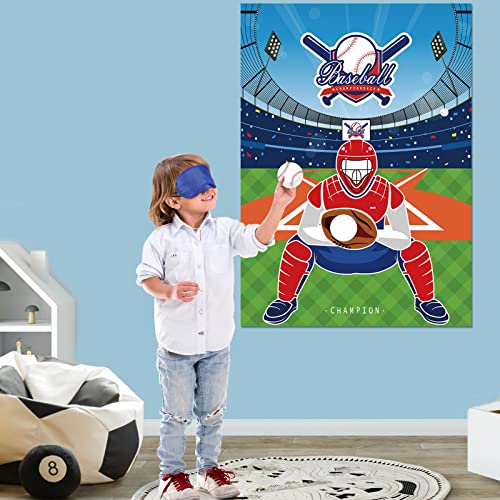 JOARHONAL Pin the Baseball on the Glove - Baseball Party Games for Kids 20" x 28" Baseball Game Poster with 24 Reusable Stickers Sport Themed Birthday Party Favor Sets - style: Baseball