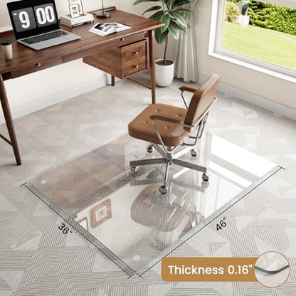 36"x46" Tempered Glass Chair mat for Carpet, Office Chair Mat with Round Corner, Desk Chair Mat for Carpet/Hardwood Floor/Rolling Chair-with 6 Anti-Slip Pads - size: 36x46