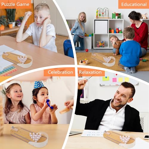 Table Top Mini Bowling Game Set, Tabletop Wooden Tiny Bowling Set for Home Office Desk Stress Relief Gadgets, White Elephant Gifts Prank Gag Gifts for Men Women Teens Kids