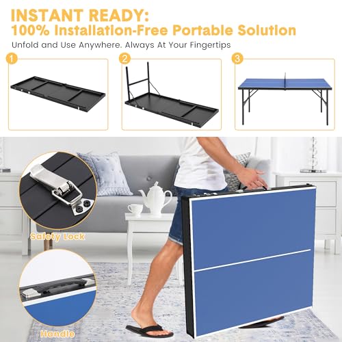 GAOMON Foldable Table Tennis Table, Portable Table Tennis Table with 2 Table Tennis Paddles and 3 Balls, Indoor and Outdoor Ping Pong Table Set, 5 Minute Assembly, 60 x 26 x 27.5 Inch