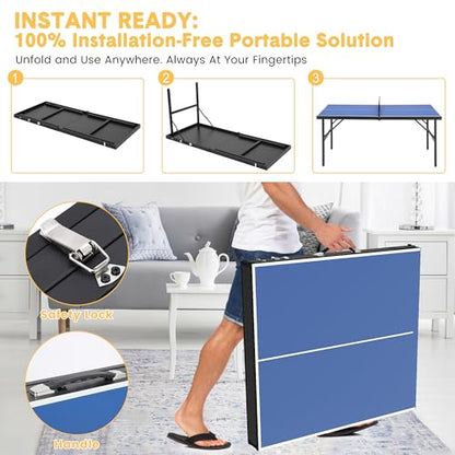 GarveeLife Portable Ping Pong Table, Indoor/Outdoor Ping Pong Table for Adults/Teens, Table Tennis Table with 2 Table Tennis Paddles and 3 Balls, 5 Minute Assembly, 60 x 26 x 27.5 in