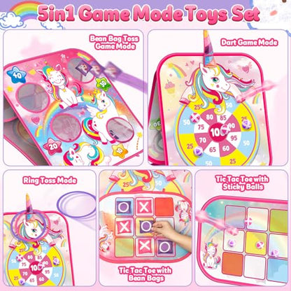 Bean Bag Toss Game for Kids - Cornhole Board Outdoor Toys for Toddlers -Party Activities Carnival Outside Yard Backyard Beach Lawn Games Toy for Kid Boys Girls Age 3 4 5 6 7 8 Year Old Birthday Gifts - style: Unicorn