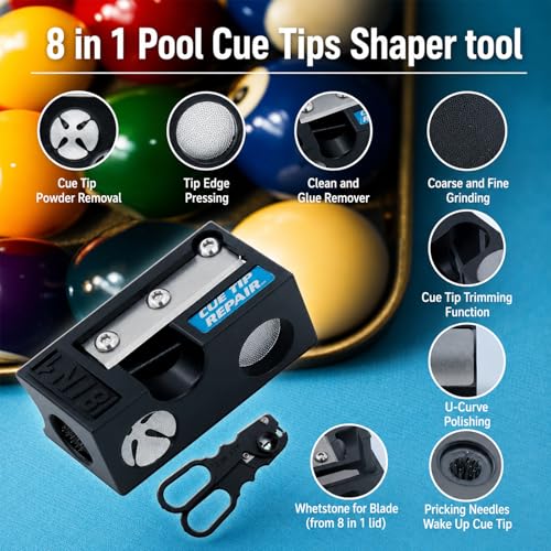 Pool Cue Tips Replacement Kit, 13mm Pool Stick Tips Replacement Kit Billiards Cue Tips Shaper Tools, Pool Cue Replacement Tips Repair Kit Billiard Pool Accessories - style: 8 in 1 shaper tools