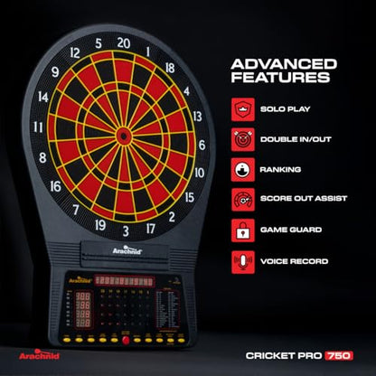 Arachnid Cricket Pro Tournament-Quality Electronic Dartboard up to 40 Games and 315 Variations (Including Popular Cricket Modes) - style: Pro 750