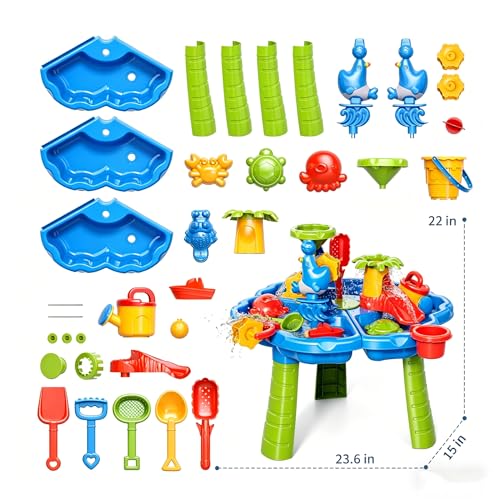 3 in 1 Water Table for Toddlers 1-3 Years, Kids Summer Activity Sensory Play Outdoor Beach Backyard Sand Water Table Toys for Toddlers 18M+, Birthday Gift Toys for Boys Girls - style: 8928
