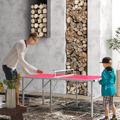 Mini Table Tennis Set, Foldable Table Tennis Table, Children's Table Tennis Table, Suitable for Indoor and Outdoor Use, with Net, 2 Rackets, 3 Balls, Adjustable Feet, Easy to Assemble, Red