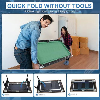 3 in 1 Billiard Table, 64" Folding Pool Table with Ping Pong Table and Dining Top, Multi Game Table Includes Billiard Accessories and Tennis Paddles for Family Game Room, Basements - color: Green