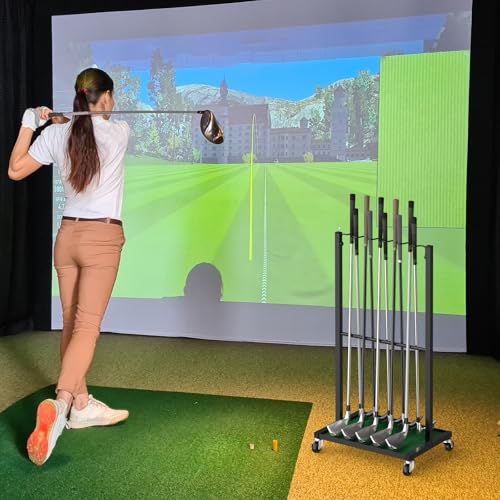 Golf Club Holder Floor Stand Golf Putter Stand with Wheels for 10 Clubs, Solid Metal Golf Club Organizer, Golf Club Storage Rack Cart for Garage Home Office, Indoor and Outdoor Use, Black