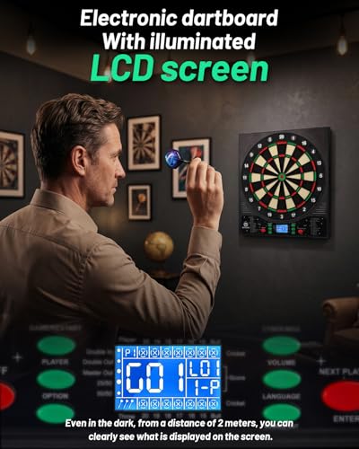 WIN.MAX Electronic Dart Board, Soft Tip Digital Dartboard for Adults, 34 Games 355 Variants Auto Scoring, 12 Darts 100 Tips, Adapter/Batteries, LCD Display Wall Mount for Home Bar Party Game Room