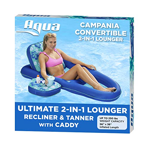 Aqua Campania Ultimate 2-in-1 Pool Float Lounge – Extra Large – Inflatable Pool Floats for Adults with Adjustable Backrest & Cupholder Caddy