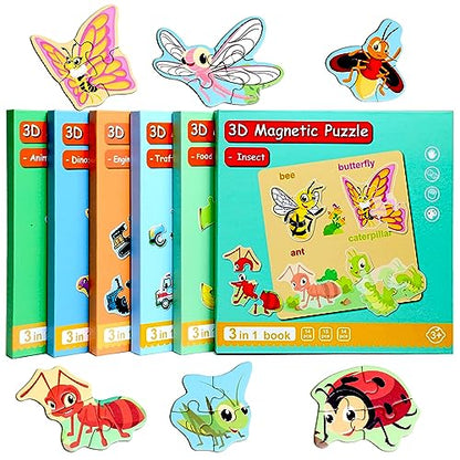 Magnetic Puzzles for Kids Ages 3, Travel Toddler Puzzles Ages 4-5 Year, Insect Activities Toy for Boys & Girls Learning Magnet Gift for Road Trip - style: Insect
