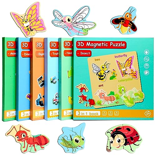 Magnetic Puzzles for Kids Ages 3, Travel Toddler Puzzles Ages 4-5 Year, Insect Activities Toy for Boys & Girls Learning Magnet Gift for Road Trip - style: Insect