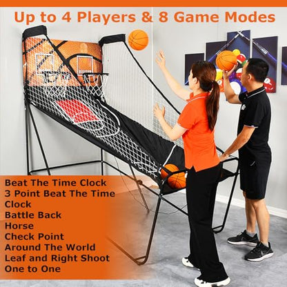 Dual Shot Arcade Basketball Game, 8 Modes Arcade Basketball Game with LED Electronic Scorer Timer Foldable Double Shootout Game 5 Balls for All Players Home Playground Game Halls